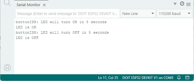 Éteignez la LED lorsque vous appuyez sur un bouton avec une minuterie ponctuelle - démonstration du moniteur série
