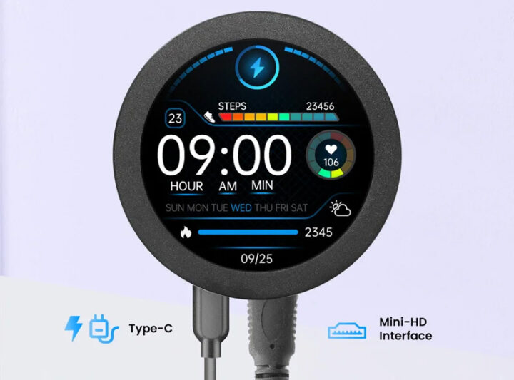 Écran IPS rond Elecrow de 2,8 pouces avec mini HDMI et USB C connectés