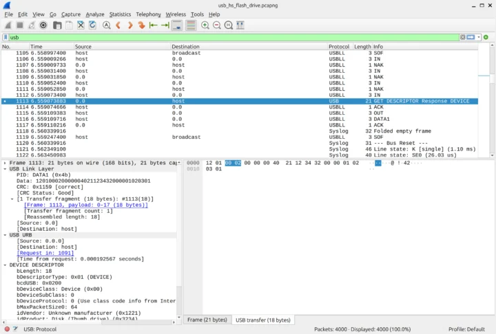 Capture de clé USB WireShark