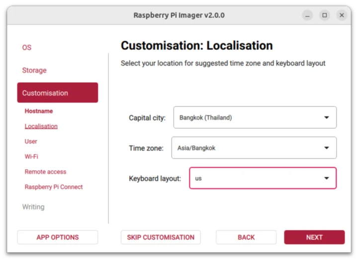 Localisation de personnalisation du système d'exploitation Raspberry Pi