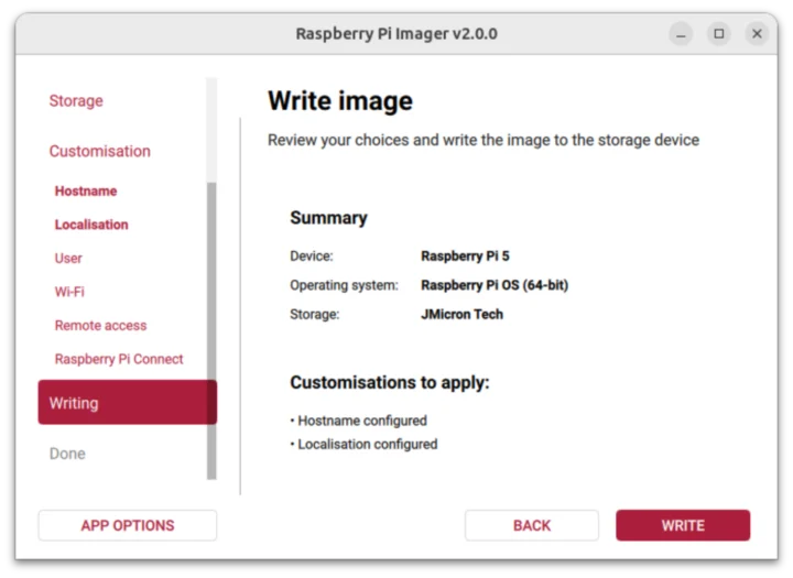 Imageur Raspberry Pi v2.0.0 Imageur d'écriture