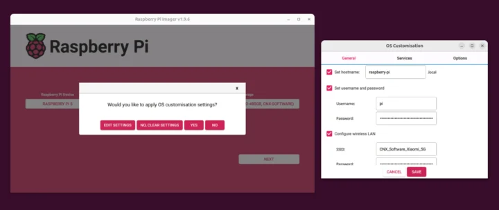 Paramètres de personnalisation du système d'exploitation Raspberry Pi Imager 1.9.6