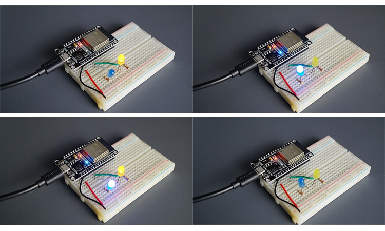 ESP32 faisant clignoter deux LED à des rythmes différents