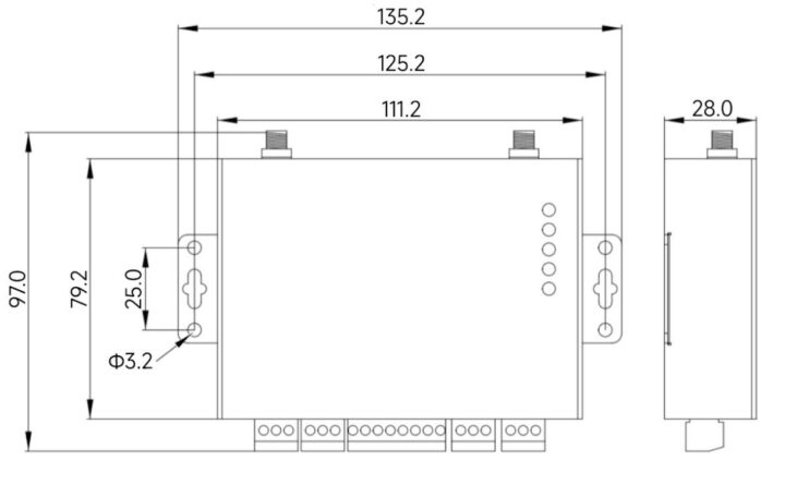 Dimensions EBYTE ECM50-A07