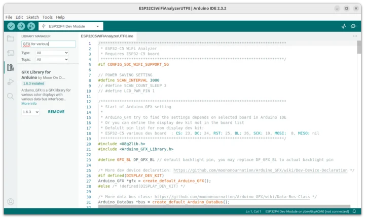 Analyseur Wi-Fi double bande ESP32-C5 : Arduino Sketch