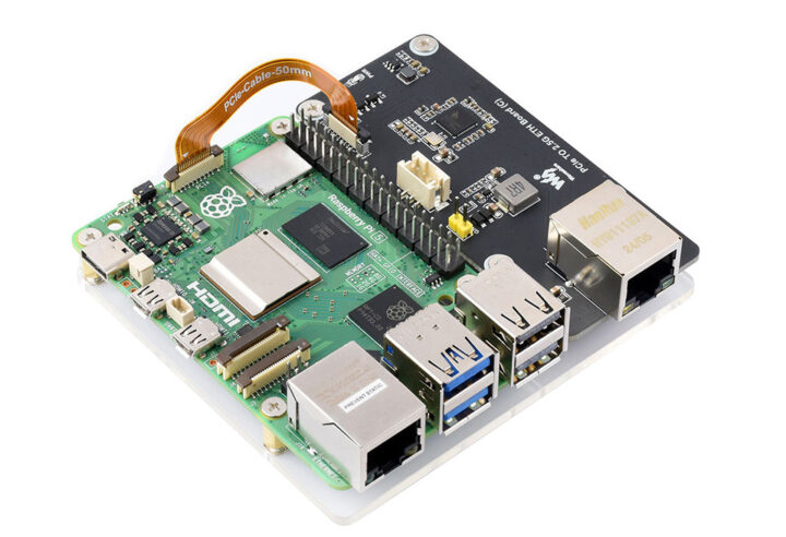Carte Waveshare PCIe TO 2.5G ETH (C) connectée au Raspberry Pi