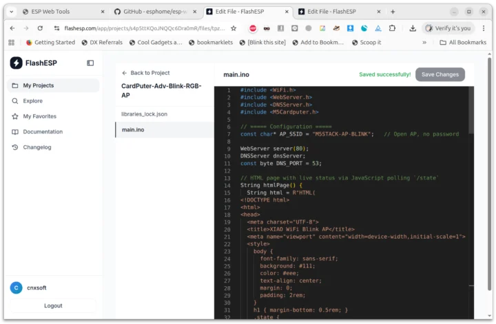 Modifier le code Arduino ESP32 dans Google Chrome