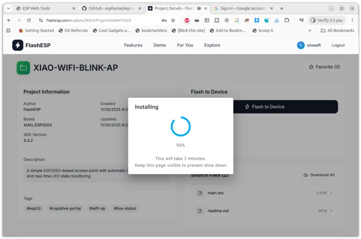 FlashESP Flash sur l'appareil