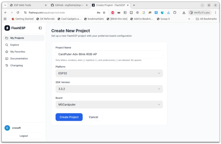 Nouveau projet FlashESP