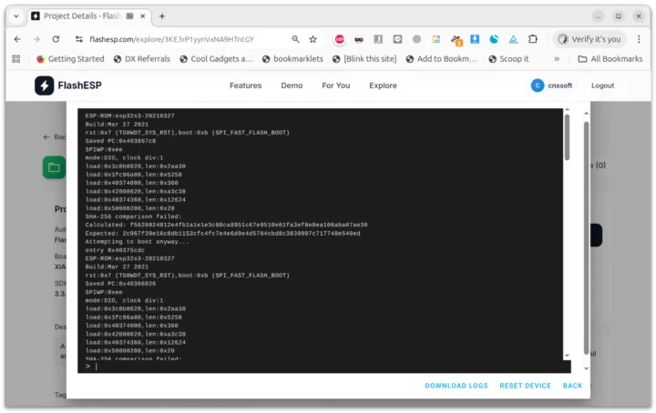 La comparaison FlashESP SHA-256 a échoué