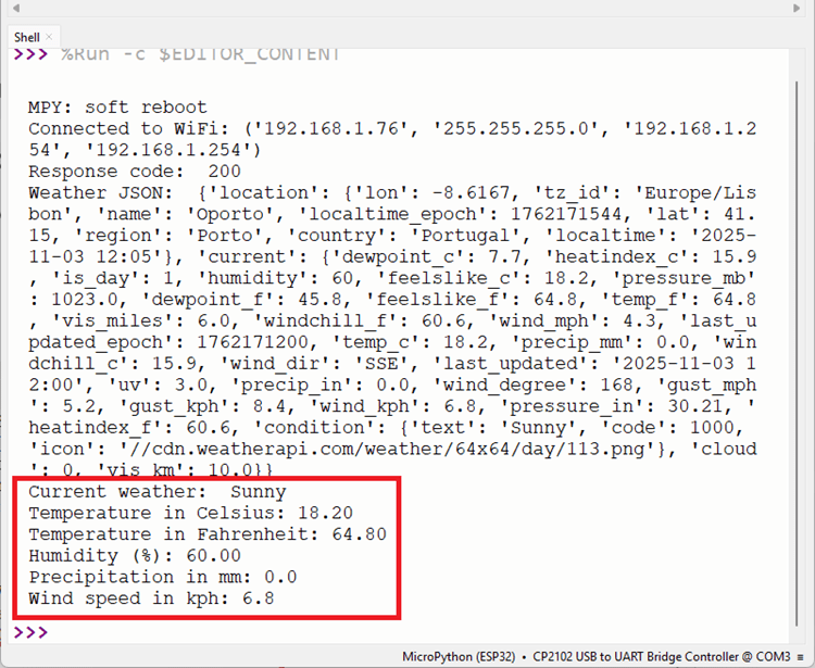 ESP32 Obtenez des données météorologiques à partir de l'API météo - MicroPython Thonny IDE