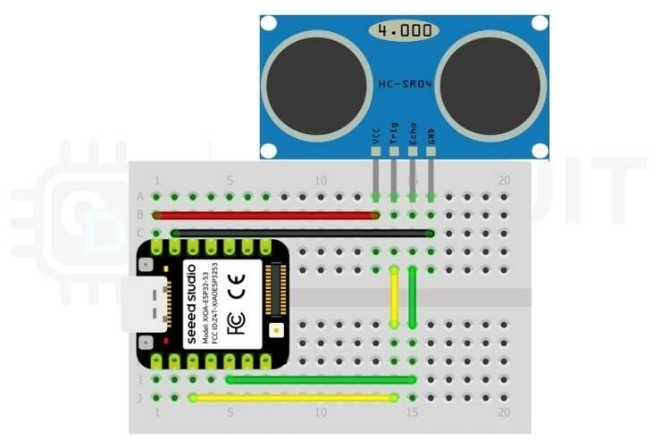   Connexion de l'ultracapteur Seeed Studio Xiao ESP32 S3 et HC-SR04