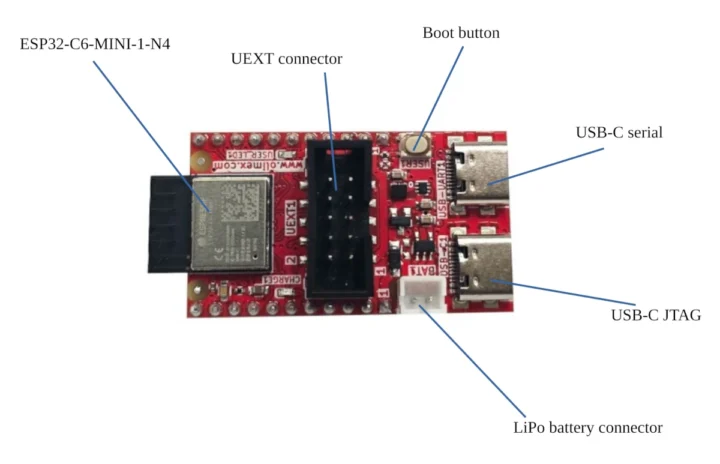 Carte ESP32-C6 avec connecteur UEXT, support batterie Carte ESP32-C6 avec connecteur UEXT, support batterie