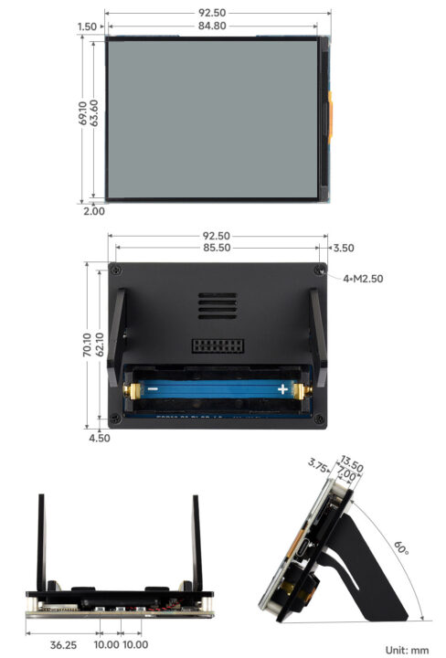Dimension de la carte de développement ESP32 S3 RLCD