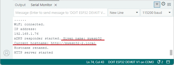 ESP32 obtient le nom d'hôte mDNS et l'imprime dans le moniteur série