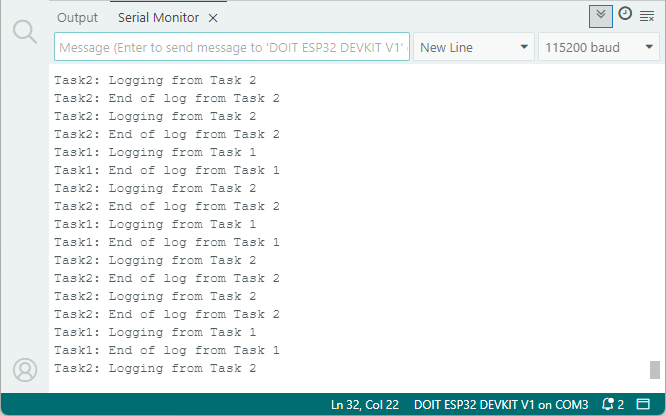 Sortie série partagée ESP32 avec Mutex