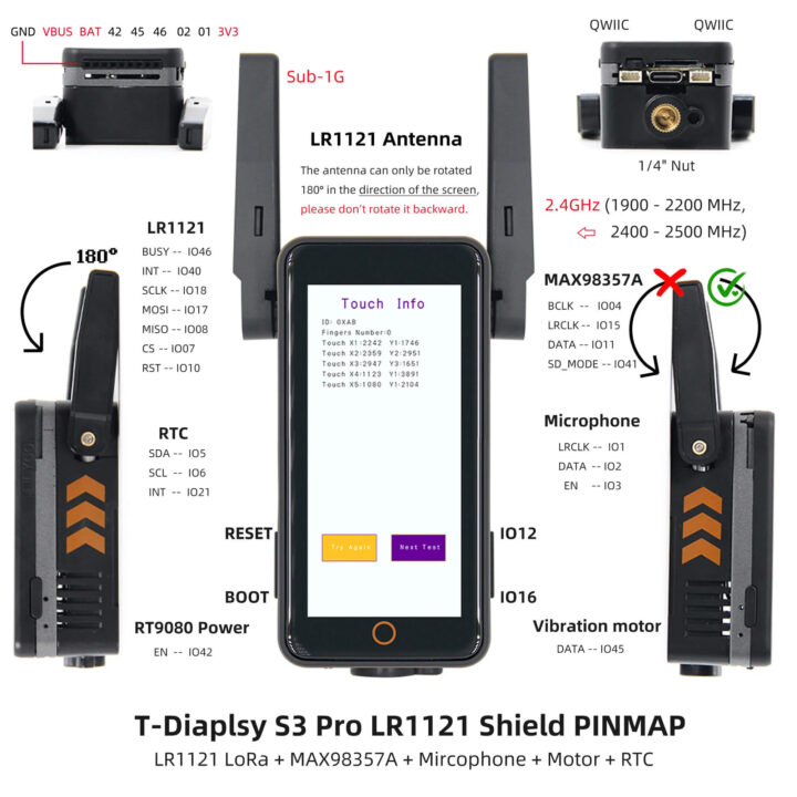 Interface T-Display-S3 Pro LR1121 et Pinmap