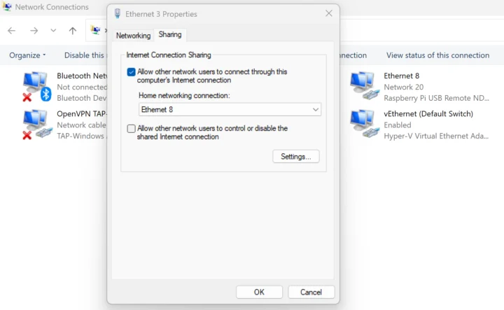 Partage de connexion Internet Windows 11