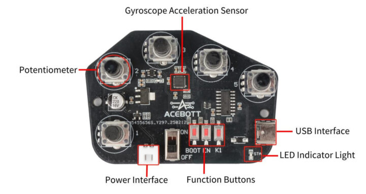 Carte contrôleur de gants ACEBOTT QD023 avec cinq potentiomètres
