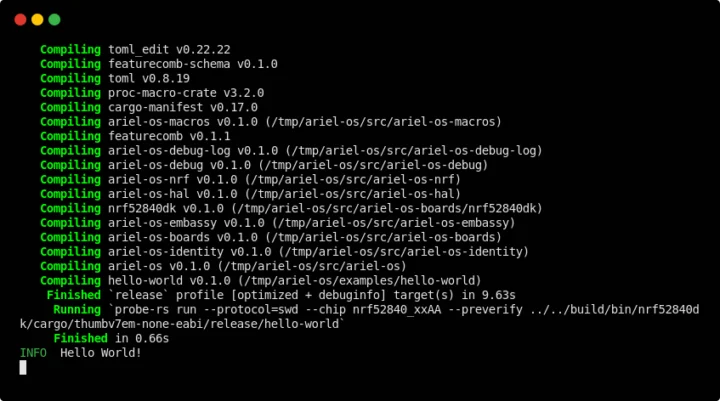 Ariel OS Bonjour tout le monde