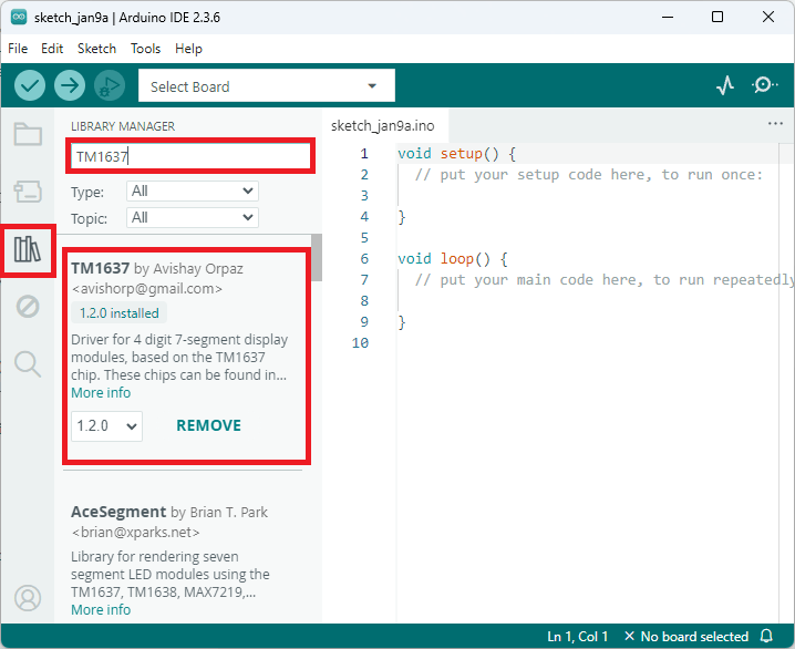 Installer la bibliothèque TM1637 dans l'IDE Arduino
