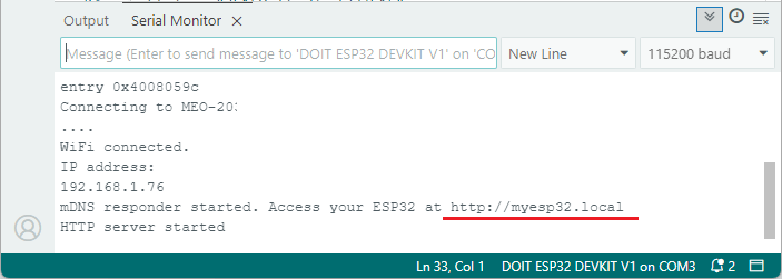 Moniteur série ESP32 - Nom d'hôte mDNS