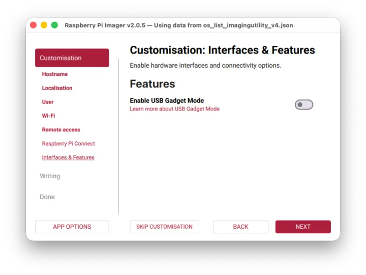Mode gadget USB de l'imageur Raspberry Pi