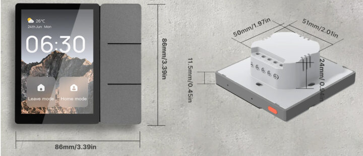 Dimensions du panneau de commande Smart Center Tuya WiFi 3,5 pouces Dimensions du panneau de commande Smart Center Tuya WiFi 3,5 pouces