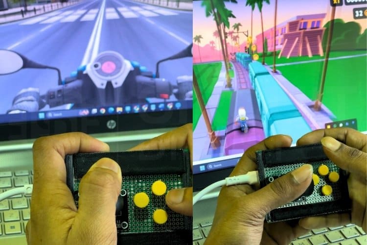 Contrôleur de jeu Arduino en action utilisé pour jouer à des jeux sur ordinateur, démontrant une application de jeu pratique
