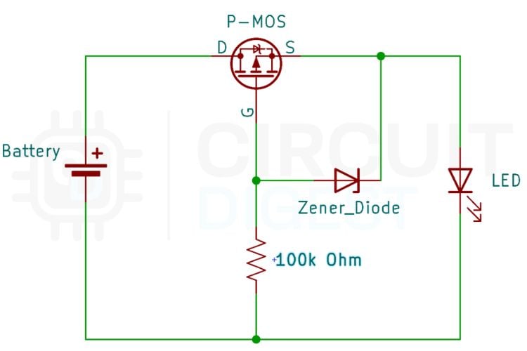 Circuit de protection contre l'inversion de polarité utilisant un MOSFET à canal P 3 Protection contre l'inversion de polarité MOSFET avec Gate Zener