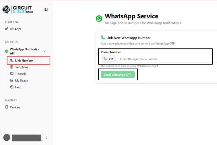 Système de détection de pluie basé sur Raspberry Pi Pico avec alerte WhatsApp 8 Lier la page du numéro de téléphone