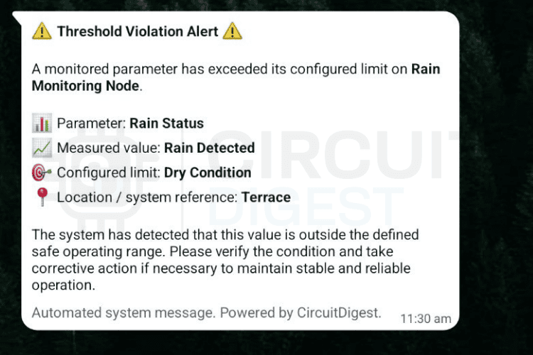 Système de détection de pluie basé sur Raspberry Pi Pico avec alerte WhatsApp 11 Capture d'écran de l'alerte WhatsApp