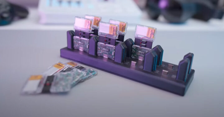10 stations de chargement SlimeVR Butterfly Trackers. La version de production sera moulée par injection, la couleur n'est pas définitive 10 stations de chargement SlimeVR Butterfly Trackers. La version de production sera moulée par injection, la couleur n'est pas définitive