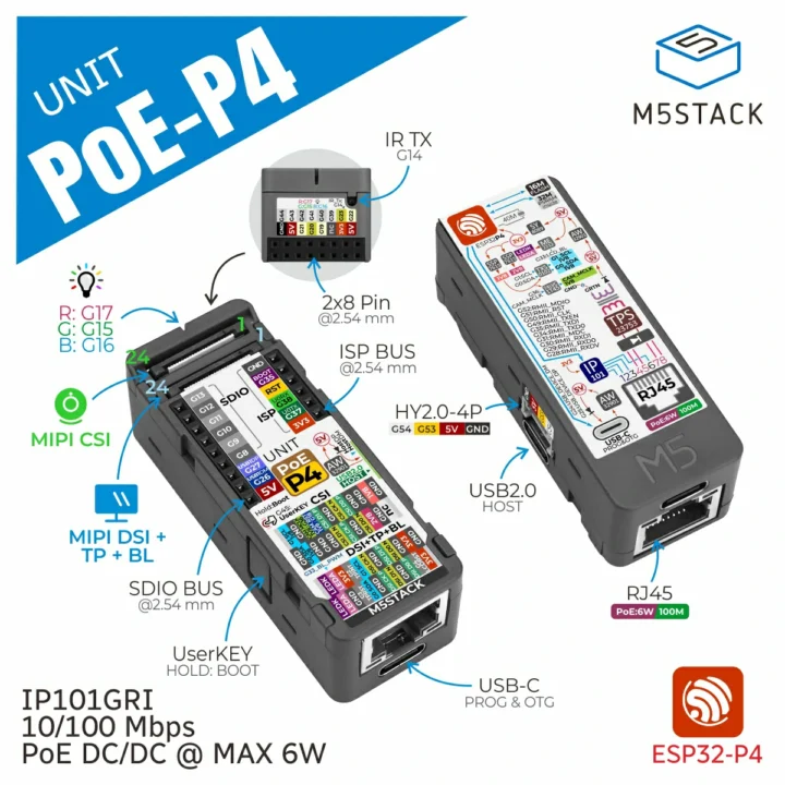 Brochage poe p4 de l'unité U213 Brochage PoE-P4 de l'unité M5Stack