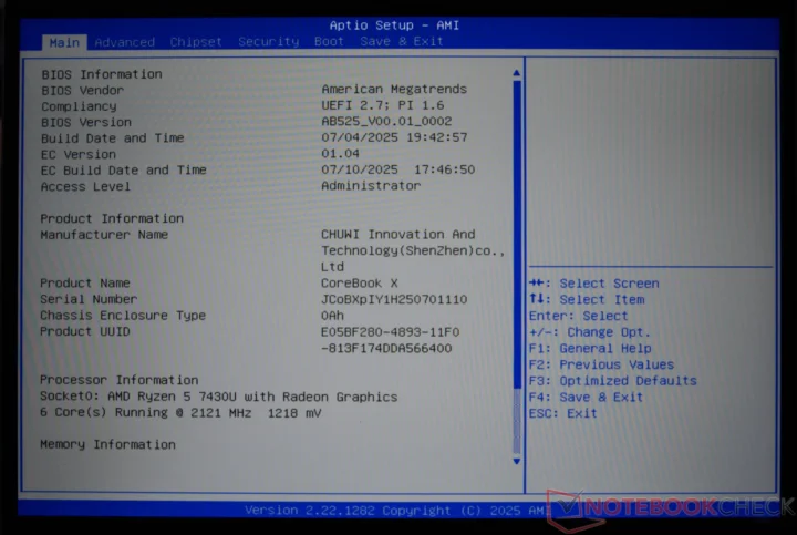 Faux BIOS du CoreBook X AMD Ryzen 5 7430U Faux BIOS du CoreBook X AMD Ryzen 5 7430U