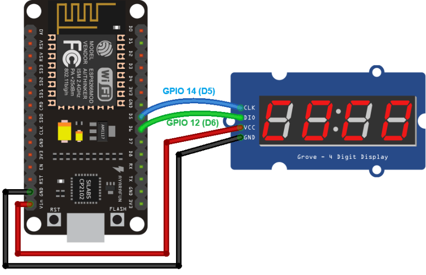 MicroPython : ESP32/ESP8266 TM1637 Affichage LED à 4 chiffres et 7 segments 7 Écran TM1637 - Câblage vers l'ESP8266