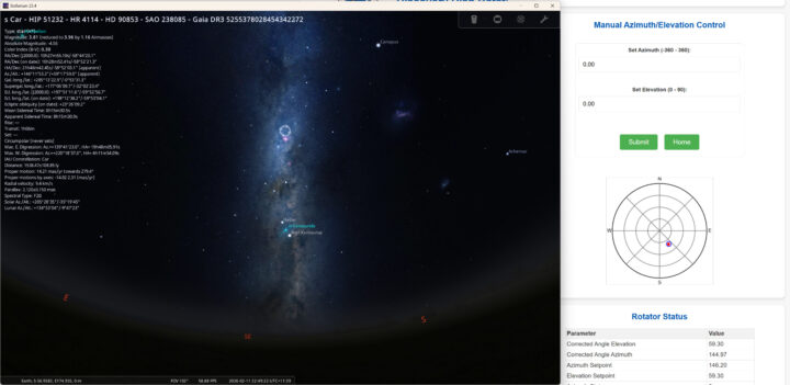 logiciel de planétarium Stellarium et l'interface de contrôle web du Discovery Drive