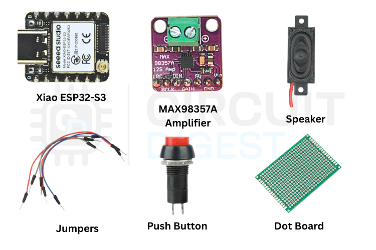 Construisez un réveil parlant à l'aide du XIAO ESP32-S3 2 Composants requis pour construire le réveil parlant ESP32 : XIAO ESP32-S3, amplificateur MAX98357A, écran OLED, haut-parleur, bouton-poussoir et fils de connexion