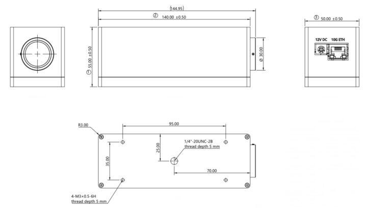 Dimensions du LI IMX530 10GigE NL