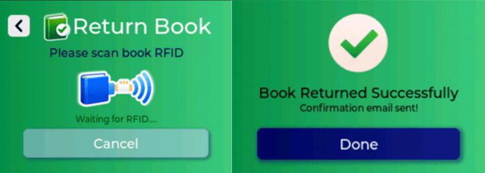 Find My Book – Navigation et inventaire de la bibliothèque intelligente IA et IoT 11 UI Retour Livre Find My Book AI IoT Bibliothèque intelligente
