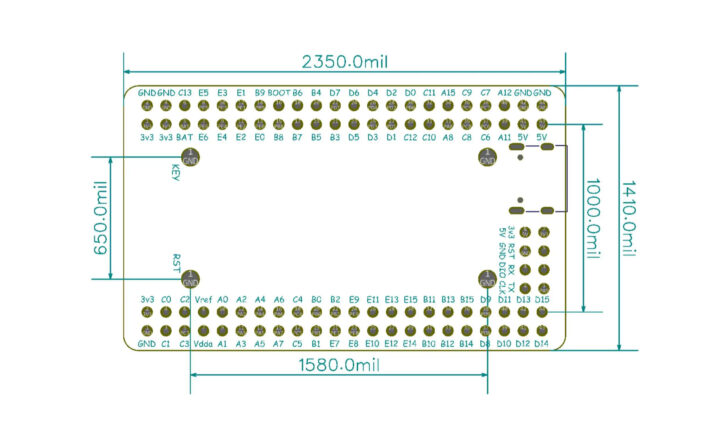 Dimensions de la carte STM32U575VGT6 Dimensions de la carte STM32U575VGT6