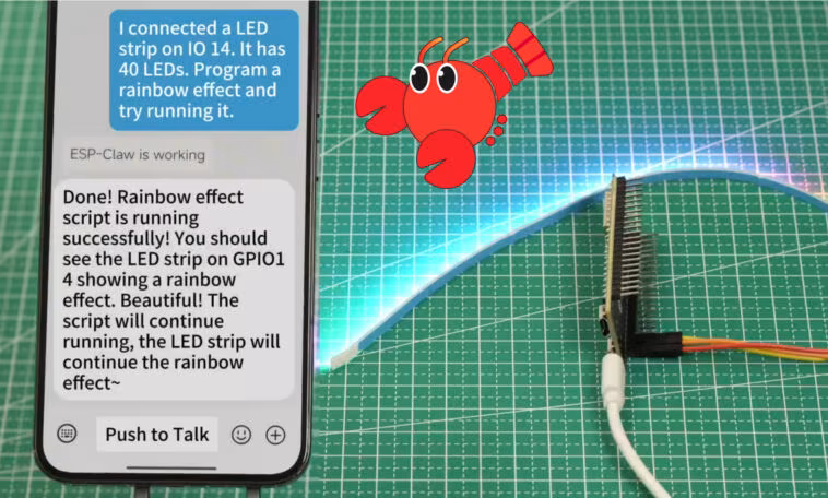 ESP-Claw : L'IA locale pour les cartes ESP32 et le contrôle des capteurs 1 ESP-Claw ESP32 RGB LED Strip demo