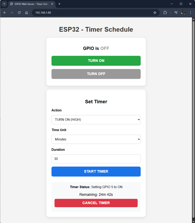 Serveur Web ESP32 : définir la programmation de la minuterie (Arduino IDE) 3 Programmation du serveur Web ESP32 - Présentation du projet Arduino IDE Core