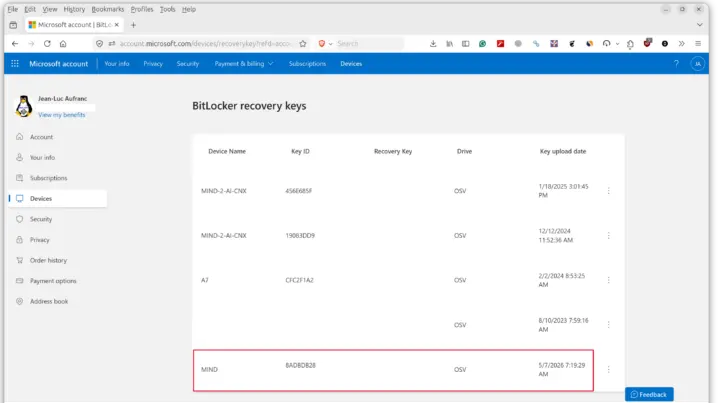 Clés de récupération BitLocker
