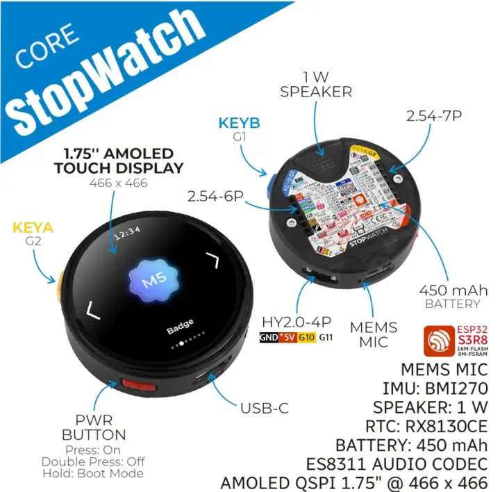 Spécifications du chronomètre M5Stack Core Spécifications du chronomètre M5Stack Core