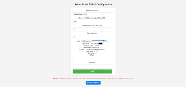 Configuration du nœud Artnet ESP32