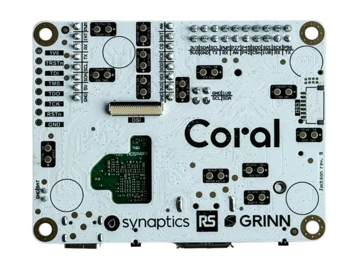 Côté inférieur de la carte Google Coral Synaptics SL2619 Côté inférieur de la carte Google Coral Synaptics SL2619