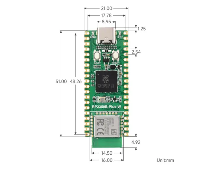 Dimensions du Waveshare RP2350B-Plus-W Dimensions du Waveshare RP2350B-Plus-W