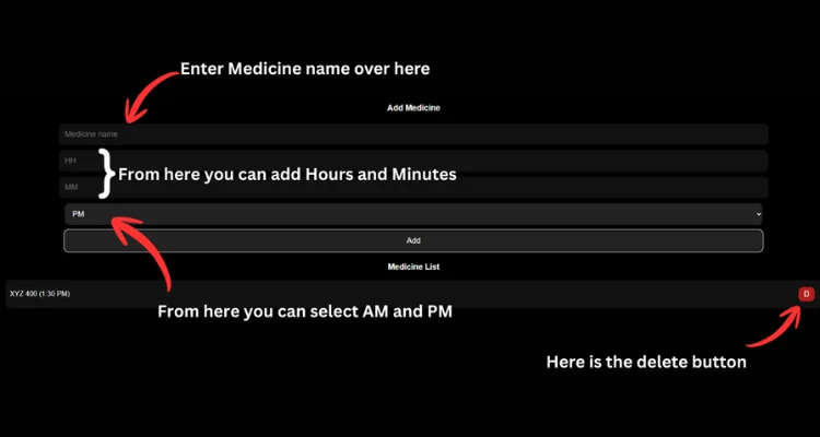Section Liste des médicaments