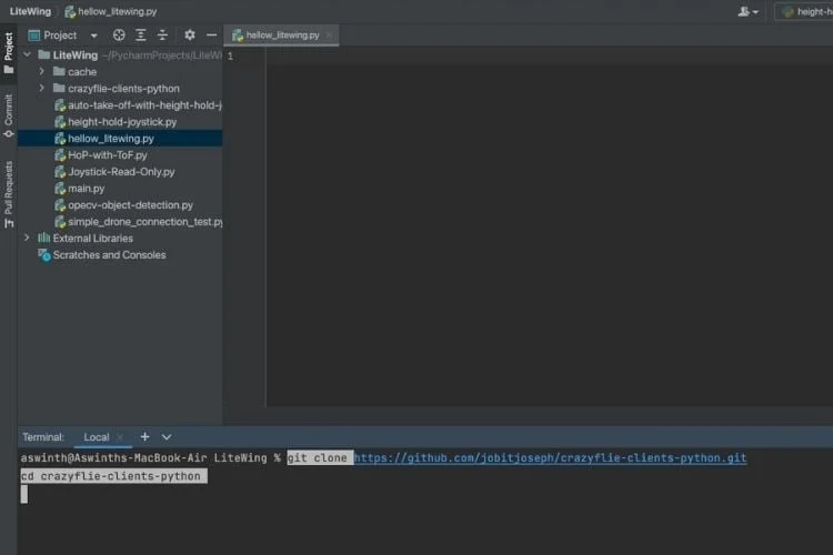 Comment programmer un drone LiteWing en utilisant Python avec le SDK Crazyflie Cflib Python 3 Vue du terminal PyCharm